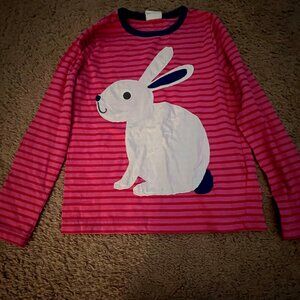 Mini Boden Bunny Stripe Long Sleeve Tee (Size 7-8Y)